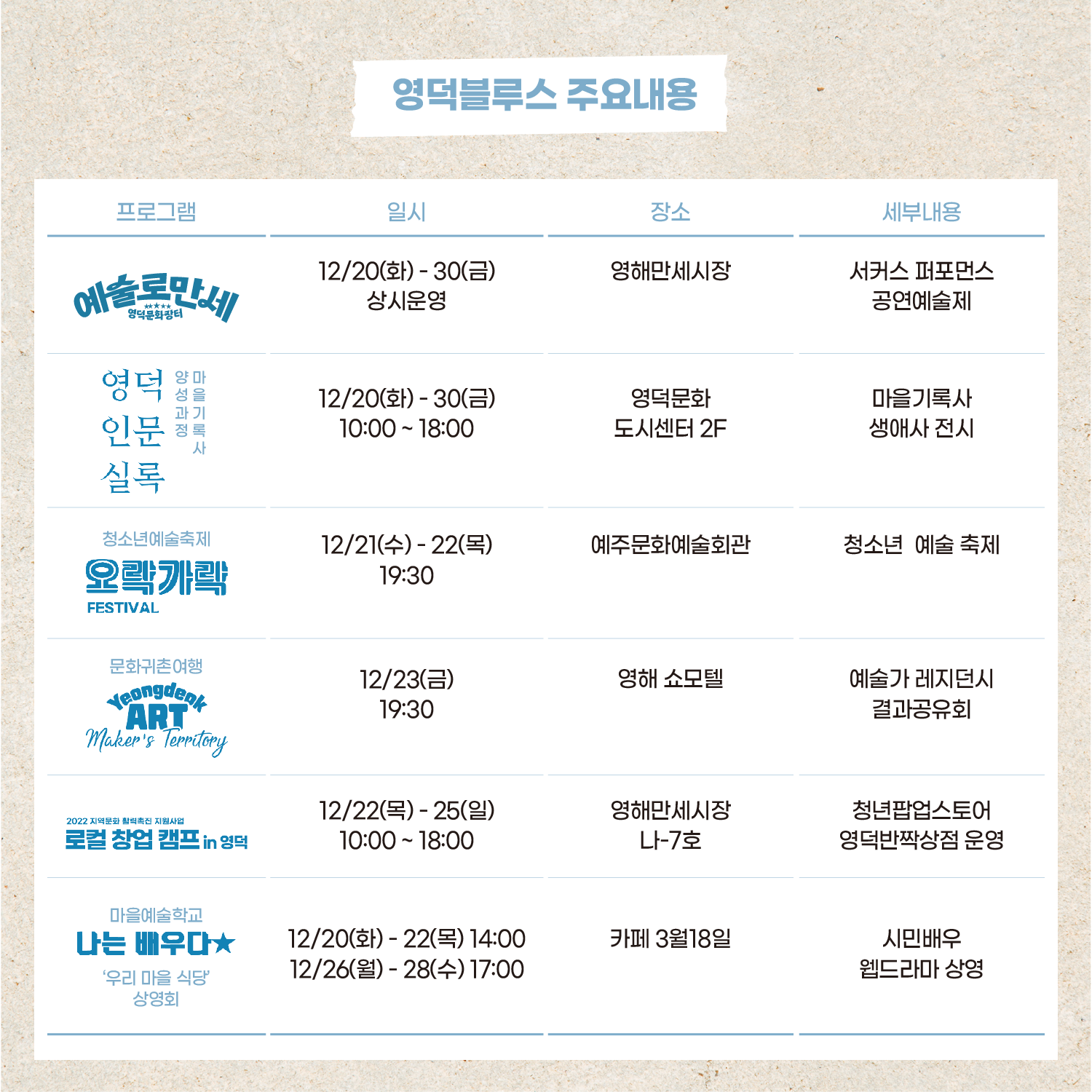2022지역문화활력촉진지원사업 _ 영덕블루스 (12/20(화)~12/30(금)) 프로그램 안내 3