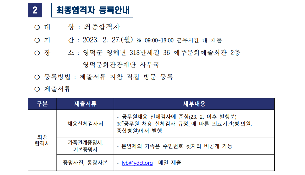 2023년 재단법인 영덕문화관광재단 직원 채용 최종합격자 공고3