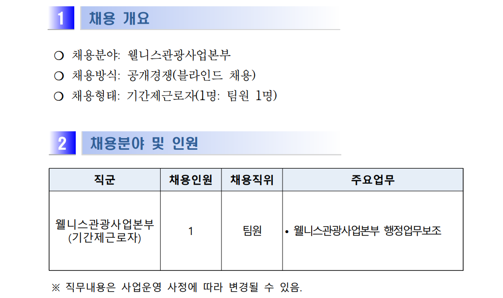 2023년 영덕문화관광재단 웰니스관광사업본부 기간제근로자 채용(일정 변경)2