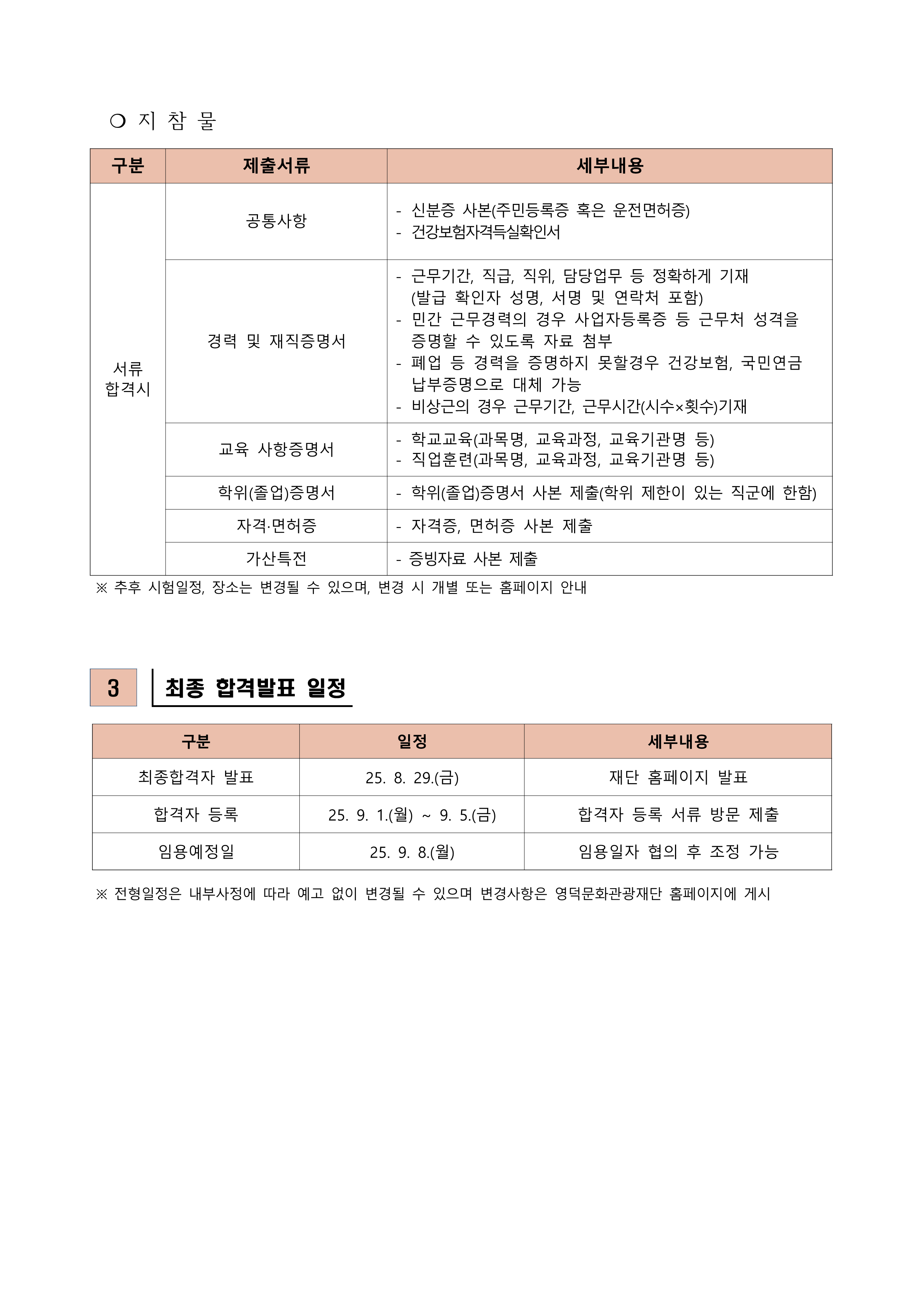 2025년 재단법인 영덕문화관광재단 제5차 직원 채용 공고 서류합격자 발표 및 면접시험 공고2