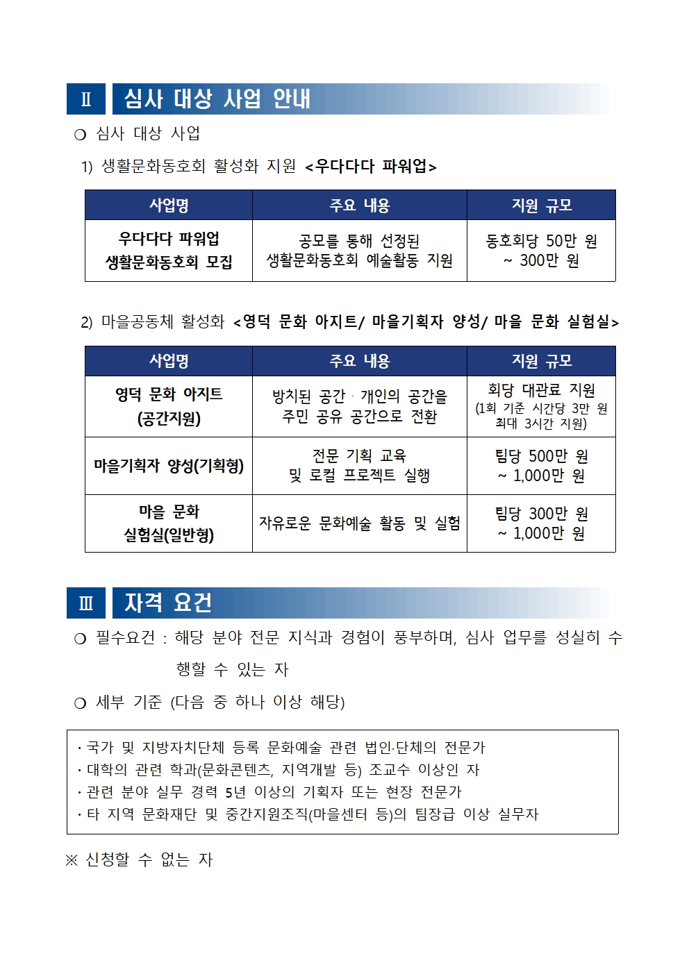 2026 문화특화지역조성사업 생활문화동호회 및 마을공동체 활성화 사업 통합 평가위원 모집2